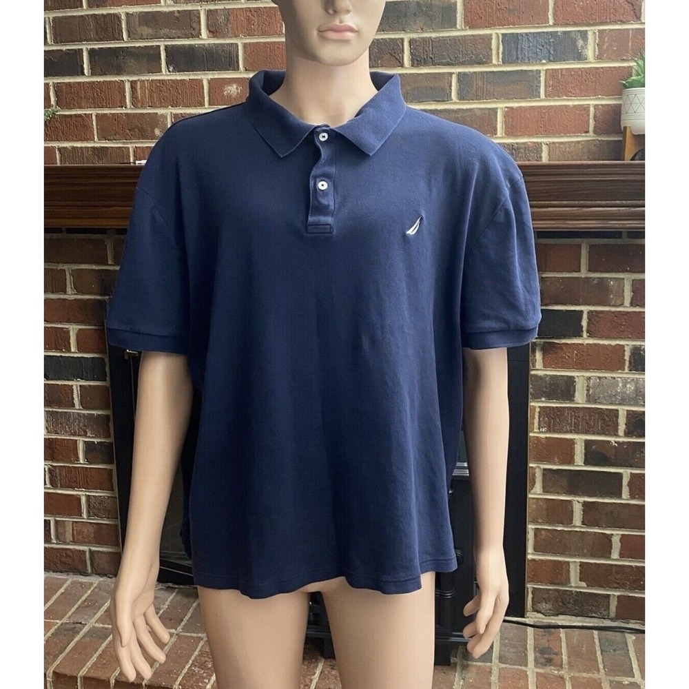 Lot Of 2 Nautica Mens Blue  Shorts Sleeve Polo Shirt‎ Size 3XL SLIM FIT Cotton